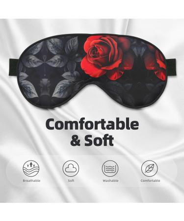 Red Rose & Black Leaves Print Unisex Eye Mask | Soft Comfortable Light-Blocking Sleeping Mask for Travel & Relaxation - Buy Online on GoSupps.com