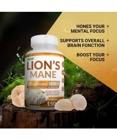 Lion s Mane Brain Mushroom Supplement (150 count) - 30% Polysaccharides with Immunomodulating Properties. Source of Antioxidants. Protects cells against free radicals. - Buy Online on GoSupps.com