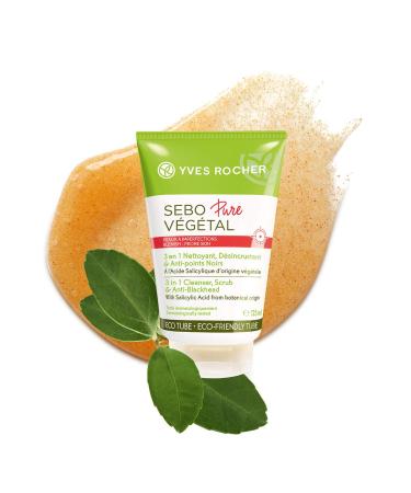 Yves Rocher Sebo Pure V g tal 3 in 1 Face Cleanser & Scrub with Salicylic Acid - Acne-Prone Skin Solution | 125ml - Buy Online on GoSupps.com
