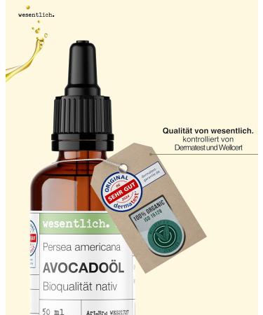  wesentlich. Essentially. Organic avocado oil 50 ml with dropper | Rich care for dry skin and brittle hair | Cold-pressed & pure | For face and body - Buy Online on GoSupps.com