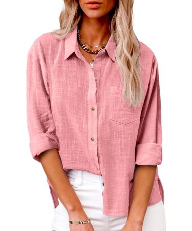 ABABC Women's Cotton Linen V-Neck T-Shirt Blouse - Casual Button Down Summer Fashion 2023 - Loose Fit Tunics - XX-Large, Pink - Buy Online on GoSupps.com