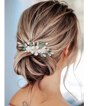 IYOU Flower Bridal Hair Comb Green Crystal Hair Accessories Rhinestone Wedding Sides Combs Bride Bridesmaid Hair Piece Headpiece for Women - Buy Online on GoSupps.com