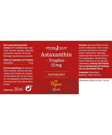 Effective Nature High-Dose Astaxanthin Drops - 12 mg Astaxanthin 50 ml with Pipette | Premium Liquid with High Bioavailability for Ultimate Health - Buy Online on GoSupps.com