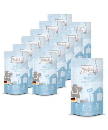 MjAMjAM - Premium wet food for dogs - Quetschie - Junior - juicy chicken with egg pack of 12 (12 x 125g)