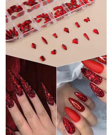 3120 Pcs Red Nail Art Rhinestones Gems - Mixed Shape Crystal Jewel Kit for Nails, Face Decor - EBANKU - Buy Online on GoSupps.com