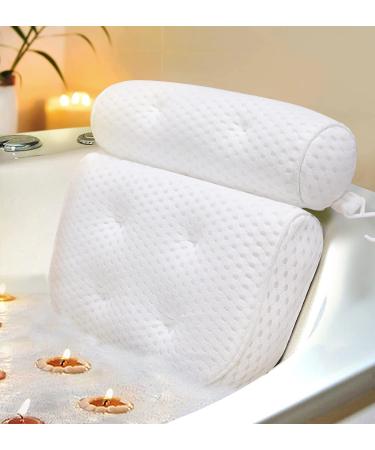 Bath Pillow, Bathtub Pillow with Anti-Slip Suction Cups, 4D Mesh Soft Spa Bath Tub Pillow, Bath Pillows for Tub with Neck and Back Support Fits Bathtub Spa Tub Jacuzzi, Fathers Day Dad Gifts White