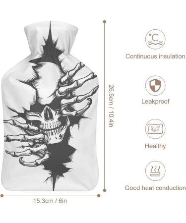 Black White Skull Hot Water Bottle with Plush Cover - Hand Warmer for Adults & Kids | 26.5x15.3cm - Ideal for Comfort & Relaxation - Buy Online on GoSupps.com