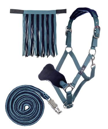 HKM 4057052289552 Halter with rope panic & fly fringes5069 Petrol/Navy Warmblood Petrol / Navy Warmblood WB Full
