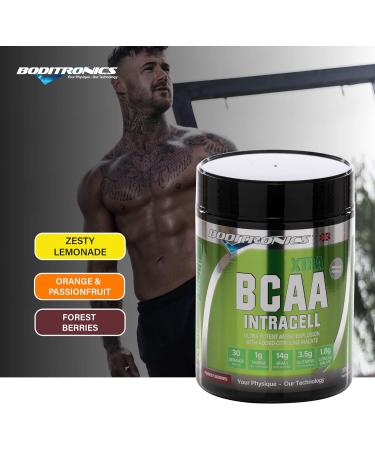 Boditronics BCAA Intracell Xtra Branched Chain Amino Acid Supplement with Vitamin B6 & B3 Immune Booster Electrolytes Amino Energy Drink Powder (Forest Berries 375g) Forest Berries 375g - Buy Online on GoSupps.com