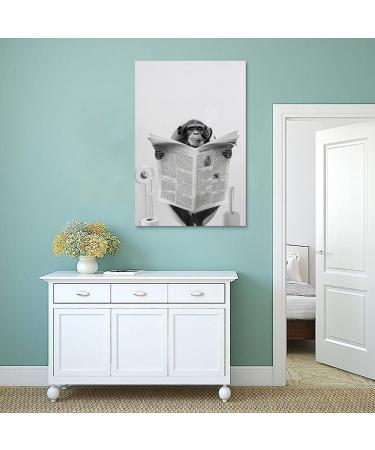 Funny Monkey on Toilet Poster - Black & White 90s Humor Wall Art for Kids | 30x45 cm Canvas - Buy Online on GoSupps.com
