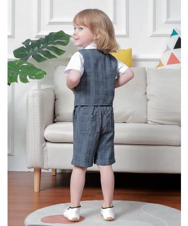 Mint Green Baby Boys Gentleman Suit Set | Shirt, Bowtie, Waistcoat & Shorts | Navy Blue | Size 5-6 Years - Buy Online on GoSupps.com