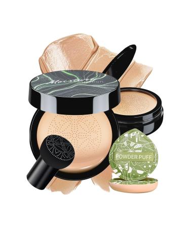 Mushroom Head Air Cushion CC Cream - BB Cream Face Makeup Foundation with Power Puff for Mature Skin Moisturizing Concealer Brighten Long-Lasting Even Skin Tone for All Skin Types (Natural) 1PC Natural