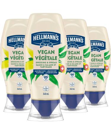 Hellmann's Vegan Dressing & Spread for burgers and salads Certified Vegan gluten-free mayonnaise type condiment 340 ml 4 count 4 340 ml (Pack of 4)