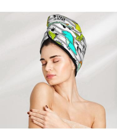 Fast-Drying Hair Towel Wrap with Button - Funny Dinosaur Turban for Quick Hair Drying - Buy Online on GoSupps.com