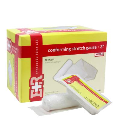 Ever Ready First Aid Sterile Conforming Gauze Roll Bandage - 12 Count (Pack of 1) 3 Inch (Pack of 12)