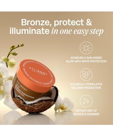 Bali Body Bronze Shimmering Tanning Gel SPF 15 Sun-Kissed Glow with Coconut Scent Carrot Root & Vitamin E Organic Bronzer & Shimmer Sunscreen for Quick Tan Hydration & Even Skin Tone - Buy Online on GoSupps.com