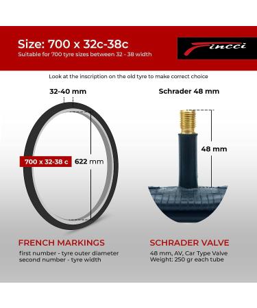 Fincci 700x35c/32c/38c Bike Inner Tubes 48mm - Schrader Valve - Pack of 2 | Cycle/Bicycle Tire Tubes - Buy Online on GoSupps.com