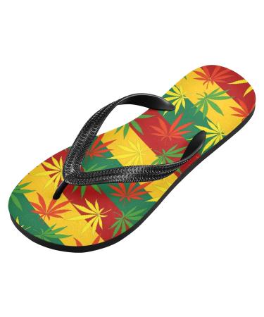 Mnsruu Flip-Flops with Marijuana Leaves | Striped Multi-Colored Design for Home Hotel Spa & Travel | Unisex Footwear for Men & Women - Buy Online on GoSupps.com