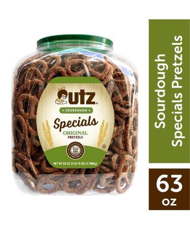 Utz Sourdough Specials Pretzels 63 oz Barrel - Classic Knot with Rich Sourdough Flavor | Resealable Container | Tasty Party Snack | Zero Cholesterol - 3.93 Pound - Buy Online on GoSupps.com