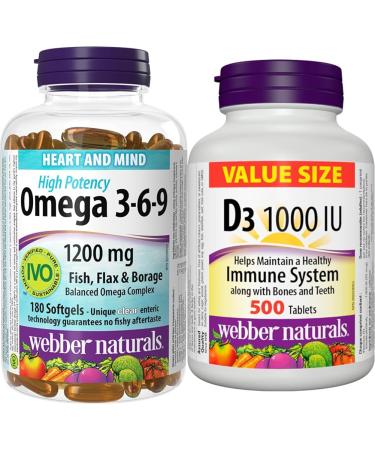 Webber Naturals Omega 3-6-9 Fish Oil 1 200 mg + Vitamin D3 1000 IU Bundle