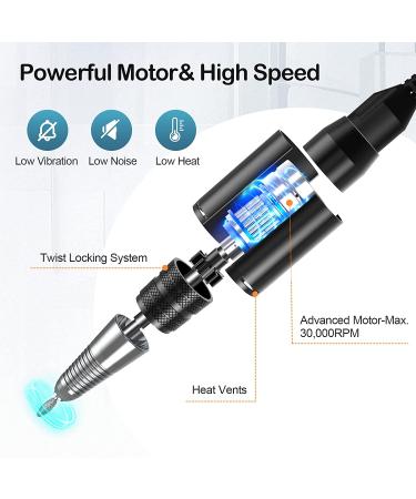 30000 RPM Cordless Rechargeable Nail Drill Machine with Nail Lamp for Manicure & Pedicure - Portable Electric File for Acrylic Gel Nails - Speed Display - Black - Buy Online on GoSupps.com