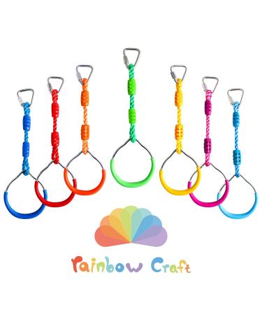 Rainbow Craft 7-Pack Colorful Ninja Rings - Gymnastic Rings, Swing Bar Rings, Monkey Rings for Backyard Ninja Warrior Obstacle Slackline Kits 7 Pack Ninja Acc