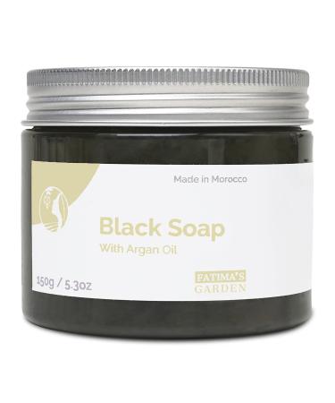 Black Soap (Beldi Soap) with Argan Oil by Fatima's Garden - 100% natural Moroccan Black Soap Body Scrub Pure & Natural Purifying Cleansing exfoliating for Hammam Ritual- 5.3 Oz / 150gr Argan Oil 5.30 Ounce (Pack of ...