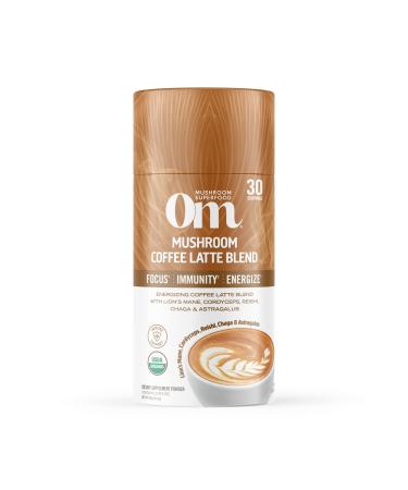 Om Mushroom Superfood Coffee Latte Blend Mushroom Powder, 8.47 Ounce Canister, 30 Servings, Lion's Mane, Cordyceps, Reishi, Chaga, Energy & Mental Clarity Support Supplement Coffee Latte 30 Servings (Pack of 1)