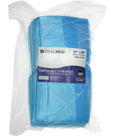 Dealmed Disposable Underpads 24x17 - 100 Count, Blue, Non-Sterile 2-Ply Tissue Fill | Standard Absorbency for Pet Pads & Furniture Protection - Buy Online on GoSupps.com
