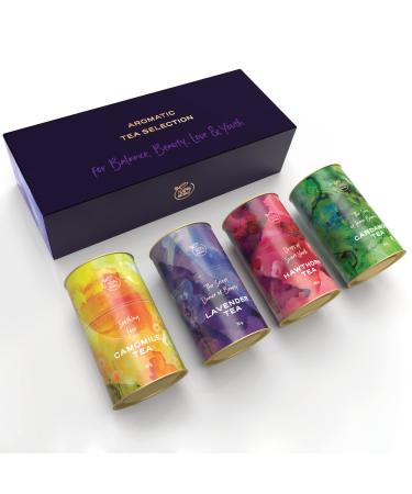 Aromatic Loose Leaf Teas - Unique Blends of Loose Leaf Herbs Spices and Fruits - Lavender Hawthorn Camomile & Cardamom Blends - 100% Natural (Set of 4 Teas) - Buy Online on GoSupps.com