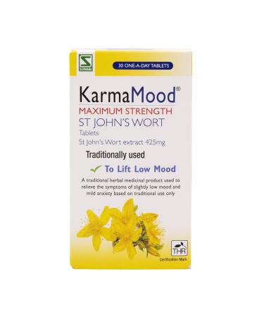 Schwabe KarmaMood Maximum Strength - St John's Wort Extract 425mg - Traditionally Used for Low Mood and Mild Anxiety - Traditional Herbal Medicinal Product - 30 Tablets 30 Count (Pack of 1) - Buy Online on GoSupps.com