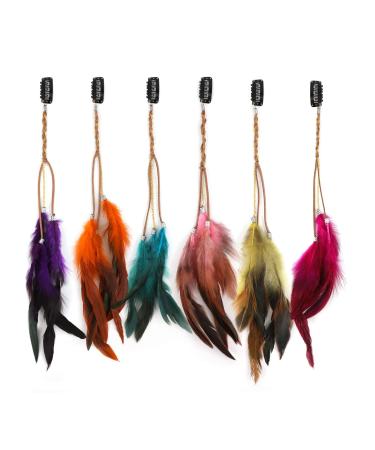 Binnan 6 pieces feather hair extensions hair extensions clip colorful hair extension feather clip boho hair accessories for women hair decoration