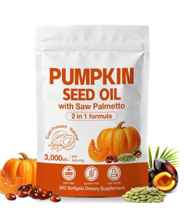 MaxHemp Pumpkin Seed Oil with Saw Palmetto Capsules 300 Softgels - 3000mg Max Strength Cold-Pressed Supports Hair Urinary Bladder & Prostate Health Boosts Immunity Non-GMO