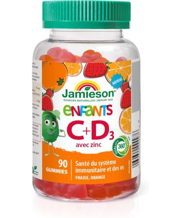Jamieson Kids Vitamin C + D3 with Zinc Gummies 90 Count Strawberry & Orange Flavours - Buy Online on GoSupps.com
