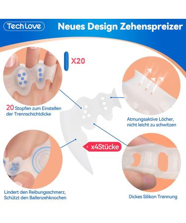 Tech Love Toe Spreader: 4 & 20 Pack Adjustable Silicone Separator for Hallux Valgus Correction - Large Size for Men - Buy Online on GoSupps.com