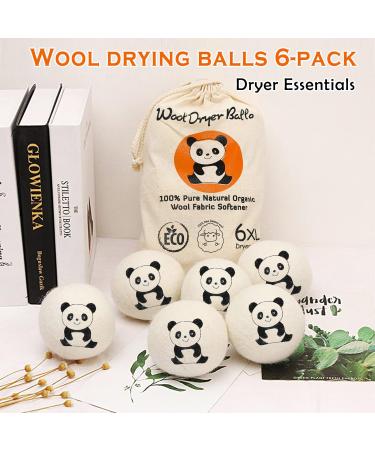 Laundry Wool Dryer Balls Natural Downy Laundry Fabric Softener Beads Reusable for Dryer 6 Pack XL Baby Safe with Lucky Panda Save Drying Time - Buy Online on GoSupps.com