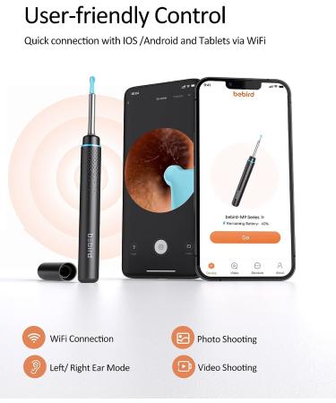 BEBIRD M9 Pro Ear Wax Removal Tool with Camera and LED Lights | 1080P Ear Scope Cleaner for Adults & Kids | Includes 6 Reusable Replacement Scoops for Earwax Removal - Black - Buy Online on GoSupps.com