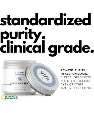 FOLIUS LABS Ultra High Purity Hyaluronic Acid Capsules 500mg - 95% Sodium Hyaluronate - Highly Purified and Bioavailable - Low Molecular Weight - Non-GMO Fermented - 120 Capsules - Buy Online on GoSupps.com