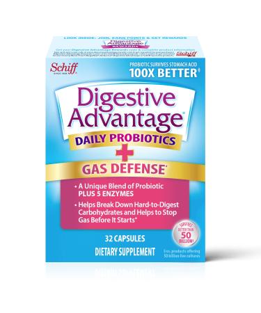 Schiff Digestive Advantage Fast Acting Enzymes + Daily Probiotic 32 Capsules