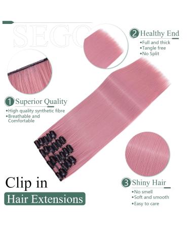 SEGO 12 PCS Clip-In Hair Extensions - Real Hair 180g 55cm Ash Rose - Affordable Full-Head Set with 22 Clips - Buy Online on GoSupps.com