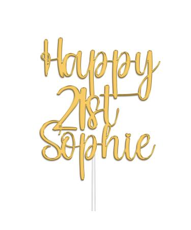 Personalised Acrylic Birthday Cake Topper by KreateSquare - Customised With Any Name Any Age Custom Colour Birthday Cake Decoration (Gold)