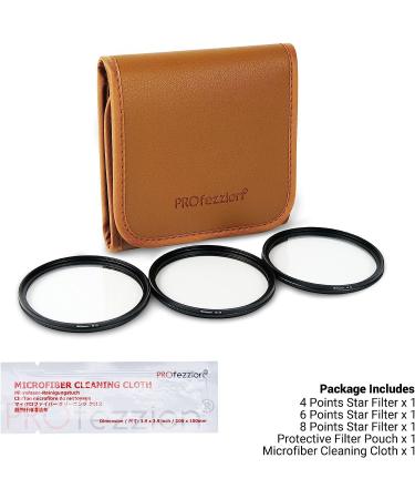PROfezzion 67mm Star Filter Kit - 3 Pieces (4, 6, 8 Points) for Canon/Sony Camera Lens - Adjustable Starburst & Cross Star Effect Filter Set - Buy Online on GoSupps.com