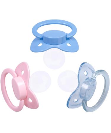 J&Or The Classic Original Adult Sized Pacifier Dummy - Three Color Pack - Transparent Blue | Baby Pink | Pastel Blue