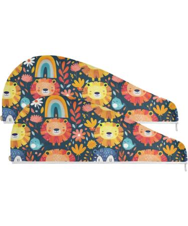 Colorful Lion Hair Towel 2 Pack | Super Absorbent Quick-Dry Hair Turbans for Women & Girls - Buy Online on GoSupps.com