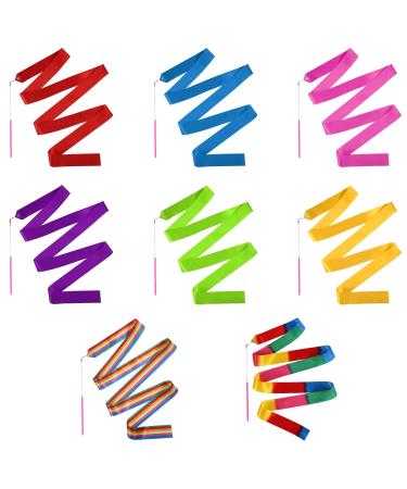 8pcs Dance Ribbon, 78.7 Inch Gymnastics Ribbon Streamers with Ribbon Rhythmic Dancer Wand, Twirling Ribbons for Kids Girls Adults Dancing Training Birthday Party Favors (Various Styles)