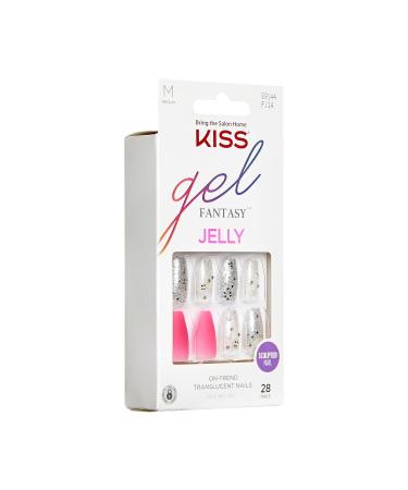 KISS Gel Fantasy Press On Nails - Pink Coffin Shape | Includes Glue 28 Nails Manicure Stick & Mini File | Fun & Jelly Design - Buy Online on GoSupps.com
