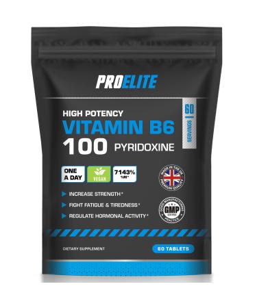 PRO-ELITE Vitamin B6 Tablets High Strength 100mg 60 Tablets Vegan Healthy Metabolism & Reduction of Tiredness & Fatigue Normal Immune & Nervous System Function - UK Made GMP Approved