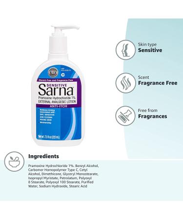 Sarna Sensitive Anti-Itch Lotion 7.5oz - Fragrance-Free, Steroid-Free Relief for Dry, Irritated Skin - Buy Online on GoSupps.com
