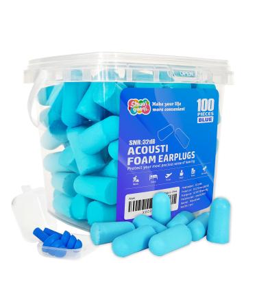 100Pcs Soft Foam Ear Plugs Very Soft Slow Rebound EarPlugs Disposable Ear Plugs Foam for Noise Cancelling Construction-Site Study Sleeping Shooting Snoring Travel (Blue)