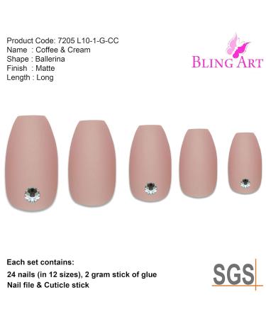 Bling Art False Nails - Beige Matt Ballerina Coffin | 24 Artificial Long Tips with Glue | International Shipping - Buy Online on GoSupps.com